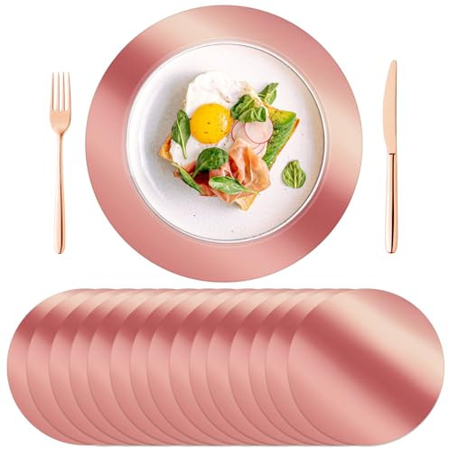 KesaPlan Runde rotgoldene Platzsets, 33 cm, Einweg-Papier-Tischsets für den Esstisch, verspiegeltes rotgoldenes Platzset für Küche, Bankett, Tisch, Hochzeit, Geburtstag, Abendessen, Party-Dekoration,