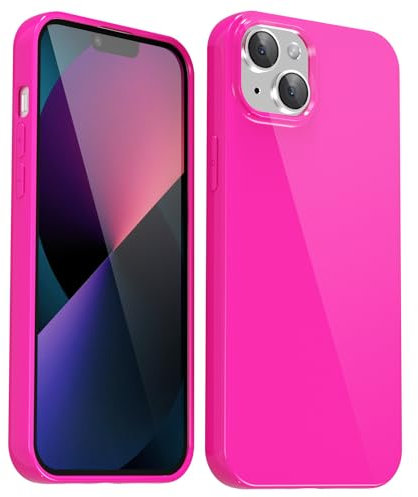 Svanove for iPhone 13 Mini Case Silicone, Slim Thin Glossy Plain Plastic 13 Mini Phone Case for Women, Girly Fluorescent Bright Soft Rubber Gel Jelly Cute Flexible Cover, Neon Hot Pink