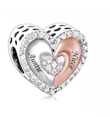 Mother Mum Daughter Son Dad Auntie Family Split Rose Gold I Love You Heart Charm Bead Pendant 925 Sterling Silver Compatible With Pandora Charm Moments Bracelet (Auntie Niece)