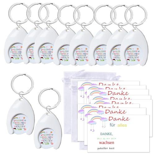 MKISHINE 10PCS Einkaufswagenchip Wagenlöser Erzieherin mit Herz Erzieher Danke Geschenk - Kindergarten - Kita - Abschied kleine Geschenke KLEINE MENSCHEN brauchen so große Herzen wie Deins