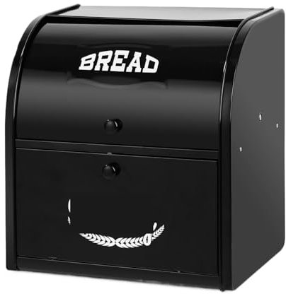 Boite A Pain Huche à Pain Boîte À Pain en Métal À Double Compartiment, Boîte À Pain À Couvercle Rabattable, Bac De Rangement des Aliments Boîtes à Pain