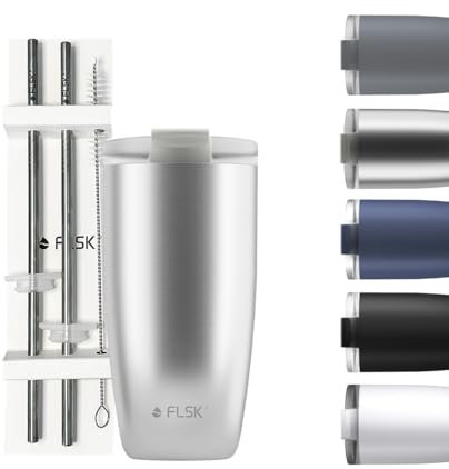 FLSK Tumbler mit Edelstahl-Strohhalm Set I 3h Wärmeisolierung I BPA-frei I inkl. Reinigungsbürste I Stilvoller und nachhaltiger Begleiter für jeden Tag (stainless)