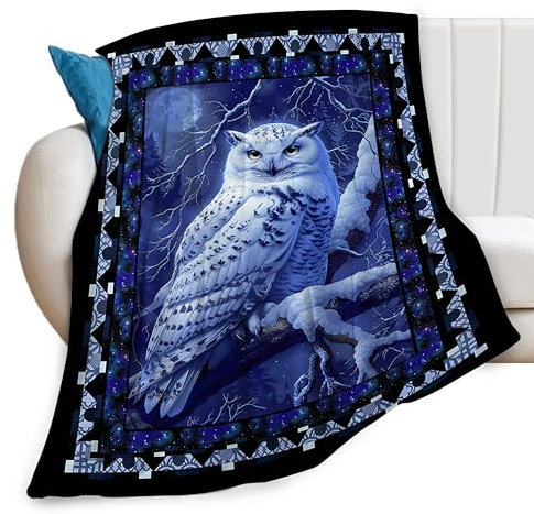 Überwurfdecke mit Eulen-Motiv, Motiv: Eulen, Mond, Geschenk, für Couch, Sofa, Bett, Dekoration, weich, gemütlich, Fleece, Plüsch, Flanell-Bettwäsche für Liebhaber, Männer, Frauen, Erwachsene, 101,6 x