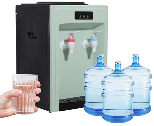 HuKaiL Dispensador de agua fría y caliente de 4,5 – 18,9 l, dispensador de agua con refrigeración ≤ 15 °C, dispensador de agua, fuente con bandeja de goteo para casa, biblioteca, oficina, 24 x 24 x 36