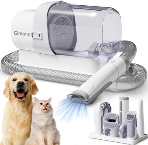 Gimars 7 Outils de Toilettage Aspirateur Poil de Chien 2,3L avec Brosse & Tondeuse, Puissance d'Aspiration 3k/7k/12k Pa, Épilateur Ultra Silencieux Aspirateur Poils d'Animaux Longs de Chien et Chat
