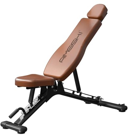 Lederkissen, Bankdrücken, mit Seilzug, super belastbar, Trainingsbank, verstellbares Krafttraining, Sit-Up-Trainingsgerät, hantelbank klappbar,braun
