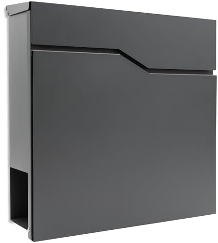 Wandbriefkasten mit Zeitungsfach abschließbar | moderner Briefkasten Metall | Postkasten pulverbeschichtet anthrazit 7016