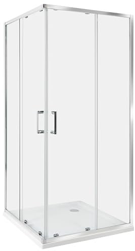 Cabine de Douche en Verre Trempé 90 x 90 x 185 cm Double Porte Coulissante Argenté Tela