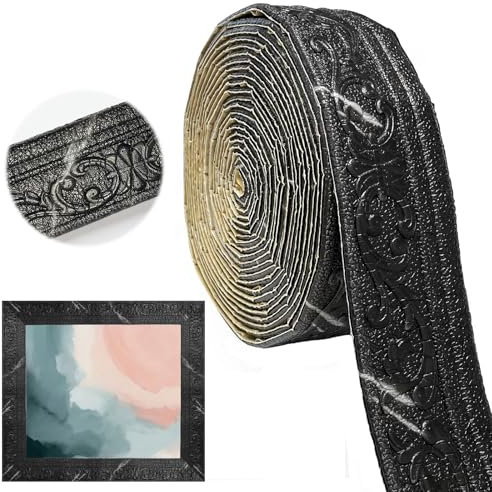 Schwarz Wandleisten Selbstklebend 10m x 8cm, Zierleisten Selbstklebend Dicke 4 mm, Tapetenbordüre Selbstklebend, 3D Wandbordüre Selbstklebend, Tapetenbordüre Zierleisten für Wände, Flure, Treppen