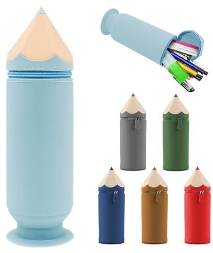 Lvjkes Trousse, Sac Scolaire Rétractable 2 en 1, Le Fond Peut-être Absorbé, Silicone Crayon Trousse, Durable et Facile à Nettoyer, Convient aux Enfants, Femmes, Hommes et Adolescents (Bleu Clair)