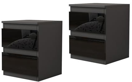 HTI living Nachtschrank Kenji Hochglanz Schwarz 2er-Set Nachtkommode 2 Schubladen