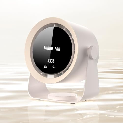 Wastou Rechargeable USB Desk Fan with Digital Display, 5-Speed Ultra Quiet Table Fan, 90° Manual Tilt & Hangable Fan for Bedroom, Kitchen, Camping, Office,Living Room