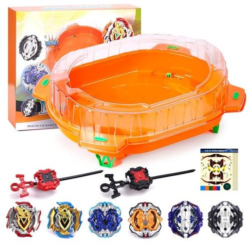 AIBREAY Burst Kreisel Arena Battle Set - 6 Kampfkreisel, 2 Launchers und Stadium, Battle Kampfarena für Kinder ab 6 Jahren (6pcs)