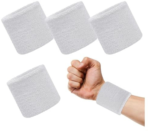 GIDWRIY 4 Stück Schweißband Handgelenk,Fitness Schweißbänder Baumwolle,Sport Schweißband Armband Weiche,Sweatband Wrist,Absorbierende Schweisbandset Arm,Wristbands Sport für Damen und Herren - Weiß