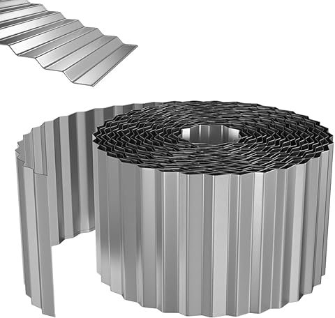 Aufun Flexible Rasenkante Metall Silber, 20m Länge Wellen verzinkt Beetbegrenzung, 15cm Höhe, Raseneinfassung Ideal für Rasenbegrenzung, Beetumrandung für Gartenliebhaber und Landschaftsgestaltung