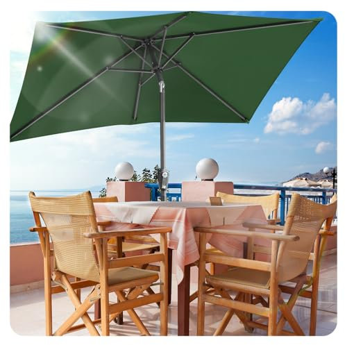 ISOISL Parasol rectangulaire 210 x 140 cm / 300 × 200 cm - Avec éclairage LED - Rectangulaire - Inclinable - Grand parapluie pour balcon, terrasse, jardin, Parapluie inclinable, vert, 200x300CM