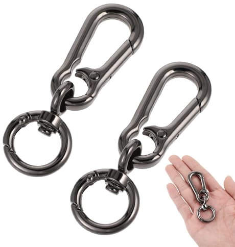 MBAIYO Schwarz Drehbare Karabinerhaken,2 Stück Metall Karabiner Schlüsselanhänger mit Drehgelenk Abnehmbare Karabinerverschluss für DIY Keychain Geldbeutel Handtasche Basteln Rucksack Zubehör