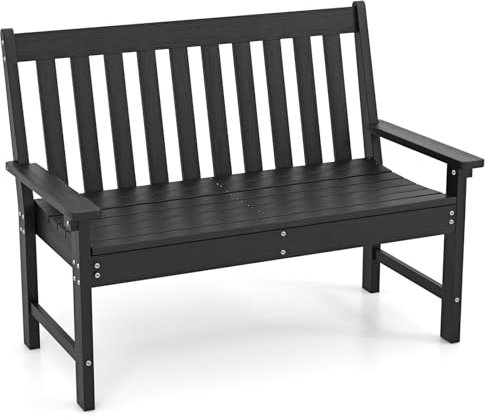 GOPLUS Gartenbank wetterfest, 2 Sitzer Parkbank Kunststoff, Sitzbank Outdoor bis 320kg belastbar, Terrassenbank mit hohe Rücklehne & Armlehne, Sitzbank Garten Balkon Terrasse, 132x65x91cm (Schwarz)