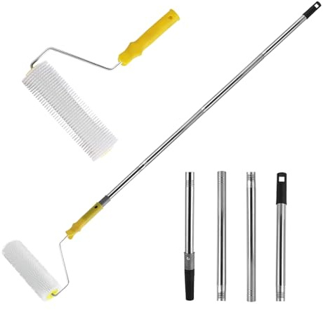 Rodison Entlüftungsroller Stachelwalze, 23cm Entlüftungswalze mit 4 Rostfreie Edelstahl-Verbindungsstange von 34 bis 136 cm, Stachelwalze Ausgleichsmasse zur Entlüftung von Bodenbeschichtungen