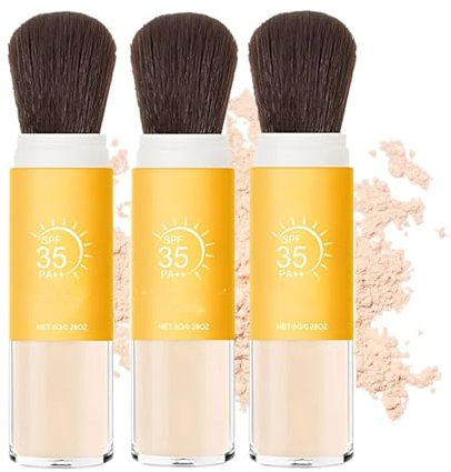 Poudre fixatrice de protection solaire minérale SPF 35, poudre de protection solaire pour le visage et le cuir chevelu, effet maquillage mat naturel, longue tenue, légère et respirante