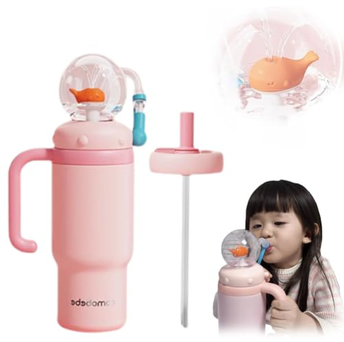 Wal-Brunnenbecher mit lustigem Brunneneffekt, 2025 Edelstahl, mit Griff, zwei Deckeln, auslaufsicher, spülmaschinenfest, niedlich und perfekt für Kinder, Jugendliche und Erwachsene, 680 ml