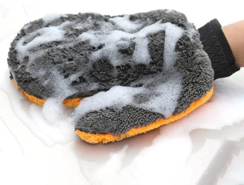 QOXEZY Multifunktionaler Autowaschhandschuh, Plüsch-Mikrofaser-Handschuh für Möbel und Glasreinigung