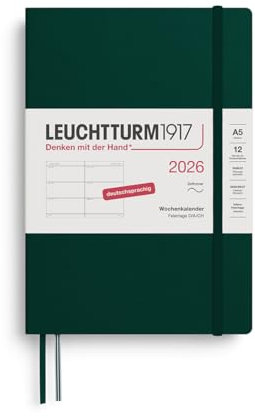 LEUCHTTURM1917 372560 Wochenkalender Medium (A5) 2026, 12 Monate, Softcover, Forest Green, Deutsch