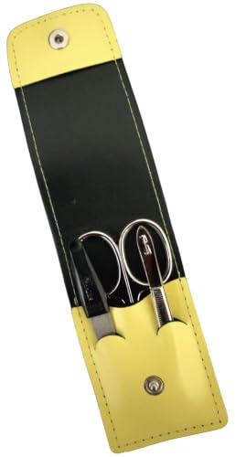 Solingen* Maniküre Set im Lederetui – Made in Germany – Nagelschere, Saphirnagelfeile (grob/fein), Pinzette zur Nagelhautpflege – Echtes Leder Gelb