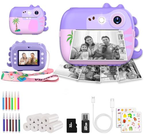 ARNSSIEN Macchina Fotografica Bambini Istantanea, 1080P Fotocamera Istantanea con 7 Rotoli di Carta, Fotocamera Digitale Bambini 2.4 Pollici, Regalo di Natale e Compleanno per Bambino di 3-12 Anni, M3