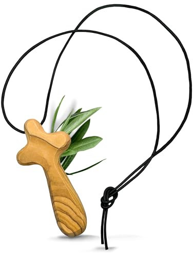 Kreuz Kette aus Olivenholz - Handgemachte Halskette als Geschenk zur Geburt, Taufe, Kommunion und zur Firmung