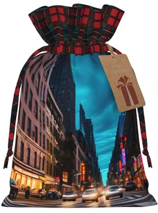 Straßen von New York City bedruckter Weihnachts-Geschenkbeutel mit Kordelzug, für Weihnachten, festliche Geschenkverpackungen