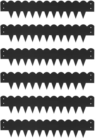 6 Stück Rasenkante Höhe 20 cm Schwarz 102 cm Lang Flexible Gartenzäune Wetterbeständige Stahlplatte Gartenpalisade für Beeteinfassung
