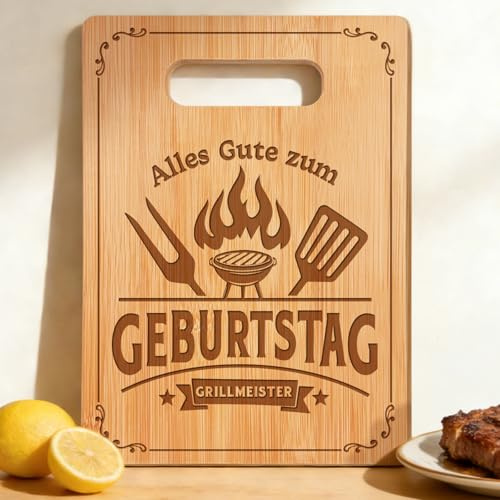 Geburtstagsgeschenk für Männer, Grillmeister Schneidebrett mit Gravur, Männer Geschenke Geburtstag, Geschenk ab 30 40 50 60 70 Geburtstag Mann, Geburtstagsgeschenke für Papa Onkel Bruder Ehemann