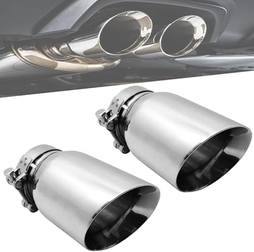 Auspuffspitzen, 170 mm Edelstahl Auto Auspuff mit Doppelwandigen Polierten Design Auslass Auspuffspitze mit 102 mm Luftauslass Schrägschnitt Schalldämpfer Spitze für 63 mm Endrohre (Silber, 2 Stück)