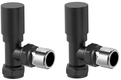 DuraTherm® Manual Angled Towel Radiator Valve Set, 15mm Central Heating Valves for Radiators (Black, Angled)