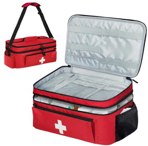 Boczif First Aid Bag Empty, Medical Bag, Waterproof Medical Organiser (Red) | with Removable Dividers for First Aid Bag, Doctors Bag