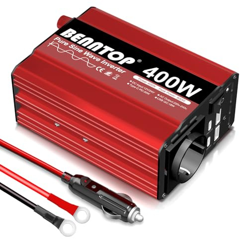 BENNTOP 400w/800w Inversor 12V/24V a 220V/230V Onda Pura con USB-C y USB-A | Convertidor de voltaje 12V/24V CC a 230V CA, para Sistema Solar, Coche, Camping，caravanas