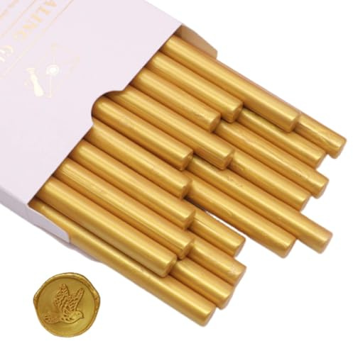 Siegelwachs Stäbe, Siegelwachs für Wachspistole 7 mm, 20 Stück Wachssiegel Wachs Metallic, Siegellack Sticks für DIY Basteln Siegelstempel Briefe Karten Umschläge Einladungen Party (Golden)