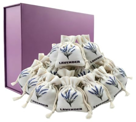 25 Elite Duftsäckchen Luxus Geschenkbox – Premium Mottenschutz für Kleiderschrank & Kleidermotten – Getrocknete Super 5A Blüten in Bio-Baumwolle – Gastgeschenk & Wohnaccessoires