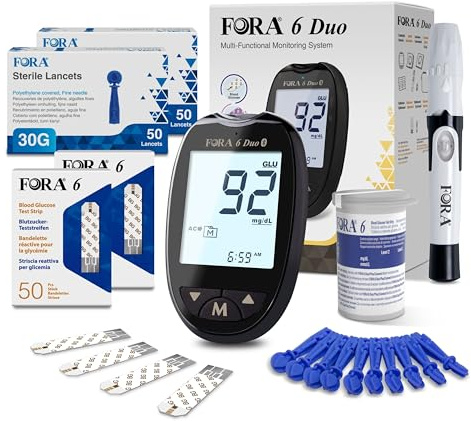 FORA 6 DUO Blutzuckermessgerät Set – mit 110 Blutzucker-Teststreifen | 2-in-1 Messgerät (Glukosestreifen inkl., Ketonstreifen separat erhältlich)