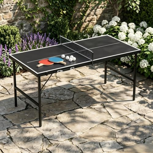 Suusolny Mini Tischtennisplatte TragbareKofferdesign,152,5 x 76 x 71 cm Faltbare Mit Tischtennisschläger Set,Tischtennisbällen & Netz(Blau/Schwarz)