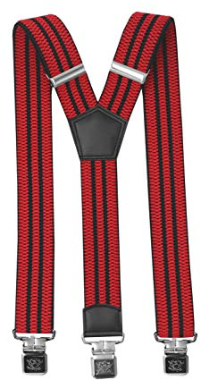 Fabio Farini Herren Hosenträger 4 cm Breite, elastisch & verstellbar mit 3 extra starken Metallclips in Y-Form Rot Signalrot Karminrot Verkehrsrot mit Schwarzen Streifen