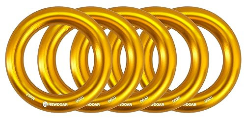 NewDoar Abseilring 25 kN Gold Großer O-Ring-Seilverbinder für Klettersteig Baumpfleger Rettungs Hängematte und Slackline (5er Pack
