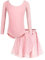 Bricnat Ballettkleidung Mädchen Ballettkleid Kinder Tanzbody Gymnastikanzug Balletttrikot Langarm Tanzkleid mit Tütü Kinder Baumwolle Rosa pink 120