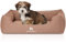 Knuffelwuff Orthopädisches Hundebett Leano aus Velours mit Handwebcharakter M-L 85 x 63cm Hellbraun - abnehmbarer Bezug - waschbar - für große, mittelgroße und kleine Hunde