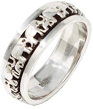 Treasure Bay Massiver 925 Sterling Ring, Fingerring, Elefanten-Design Drehender Stressabbau-Ring (T) 7 mm (Silber)
