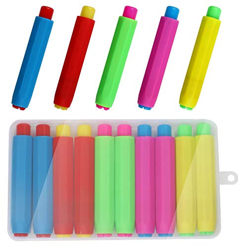Heqishun Porte Craie,10 Pcs Porte Craie pour Tableau Noir de 5couleur, Porte à Craie Ajustable avec un Boite de Rangement, Chalk Holder en Plastique pour l'École,Bureau Professeur et Enfants