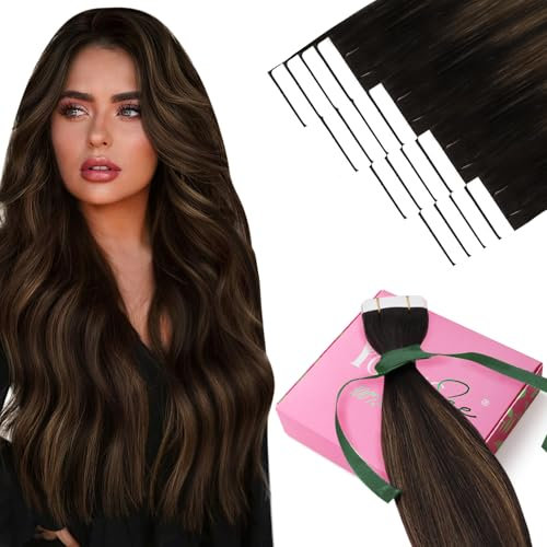 YoungSee Tape in Extensions Echthaar Ombre 60cm Echthaar Extensions Tape Ombre Braun Tape Extensions Echthaar Balayage Tape in Extensions Lang Haare Tape Haarverlangerung Echthaar 50g #2/2/6