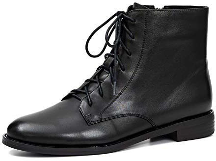 ONEENO Women's Lace-up Black Leather Ankle Boots 7 M US