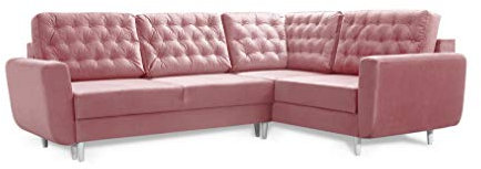 Robin Linda Ecksofa mit Schlaffunktion 2X Bettkasten Kissen Sofa L-Form Schlafsofa Freistehende Eckcouch Schlafcouch Wohnzimmermöbel Wohnlandschaft Rechts Flamingo